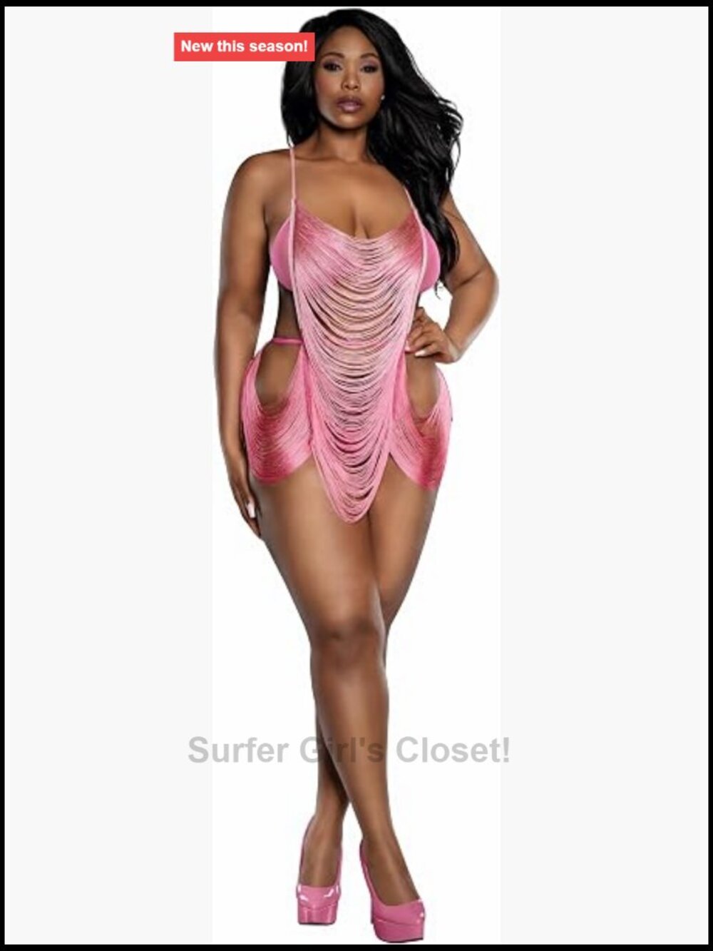 Ombre Swagged Fringe Playsuit with Attached Bra and Panty